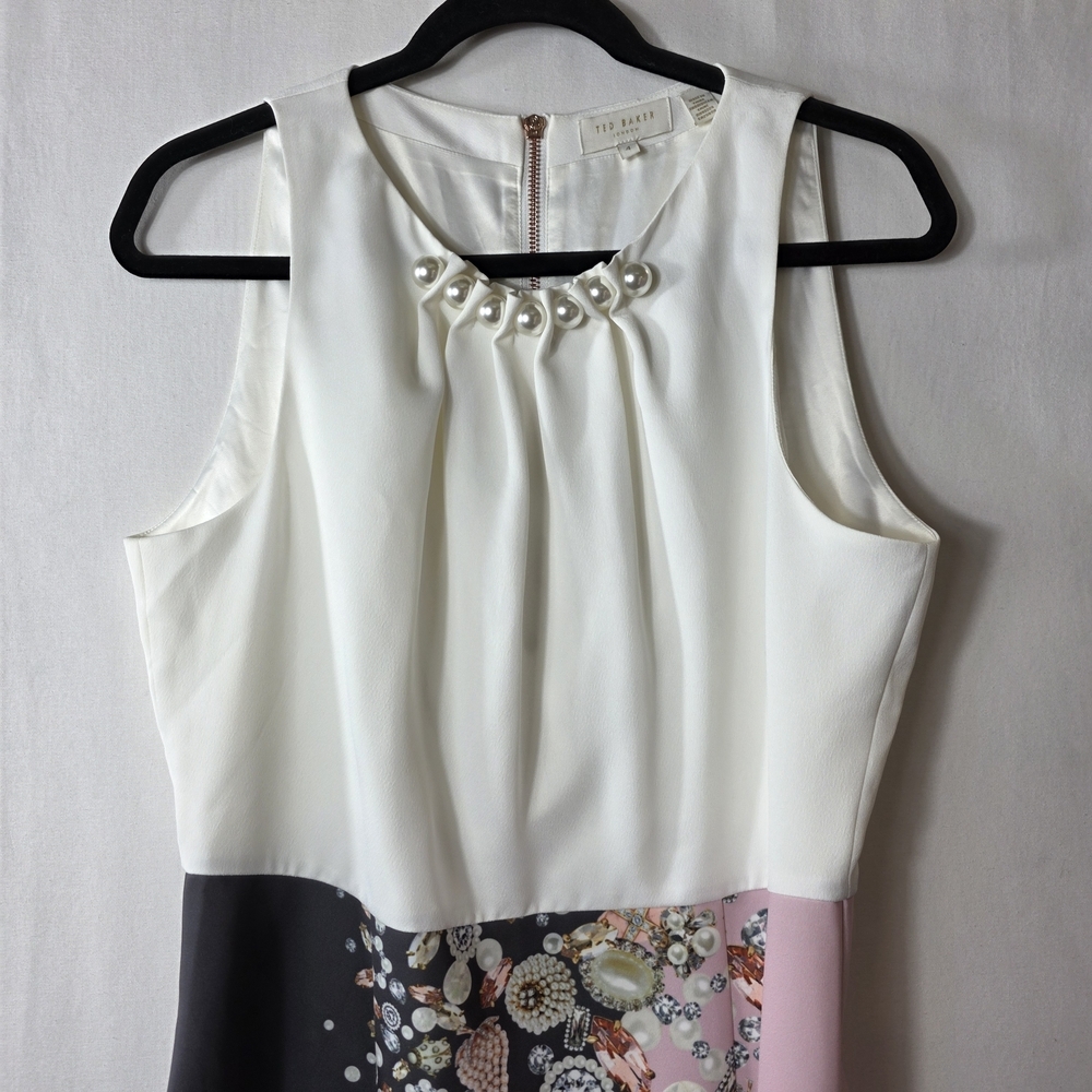 Ted Baker Rubelle Blenheim Palace ruched detail midi dress in natural maximalist - Picture 7 of 16
